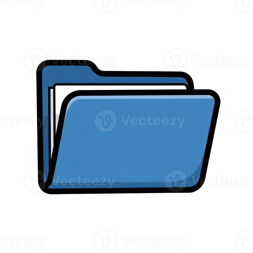 Blue File Folder Icon Cartoon Style Document Storage isolated on a transparent background png