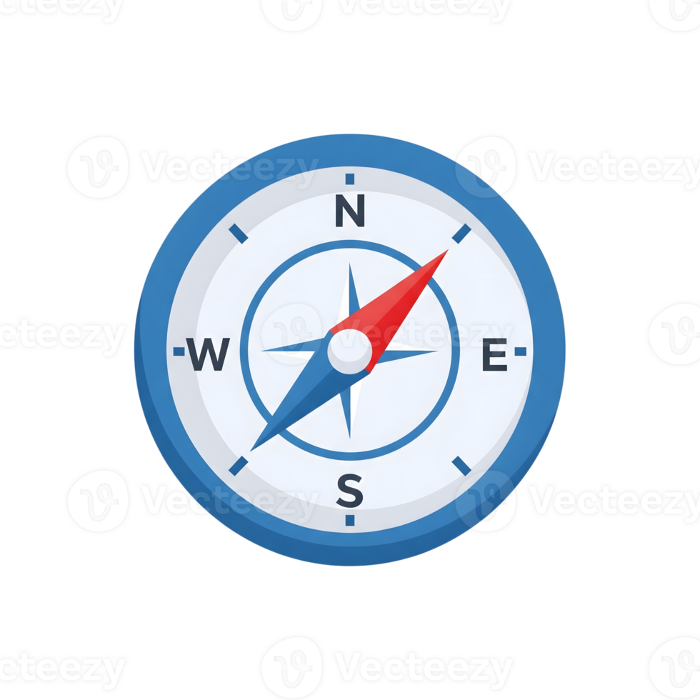 Blue Compass Icon Red Needle North Direction isolated on a transparent background png
