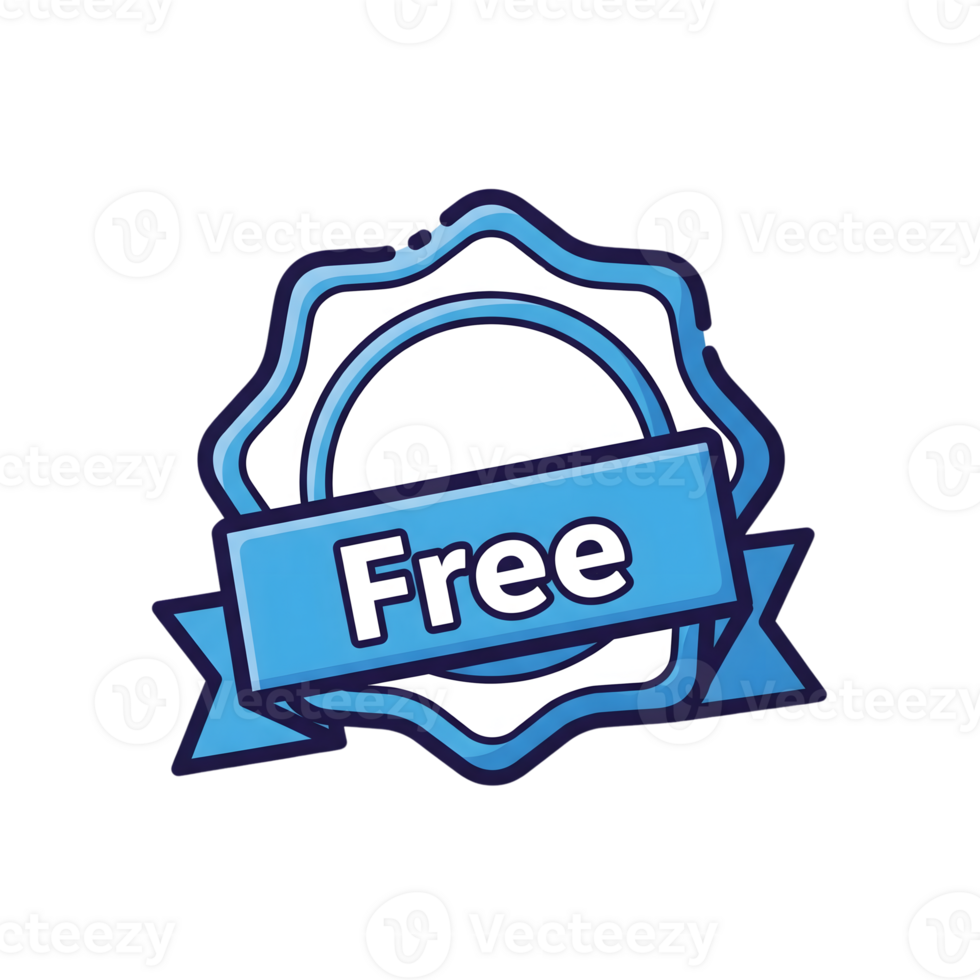 Blue Free Icon Badge Seal Label Ribbon Sticker isolated on a transparent background png