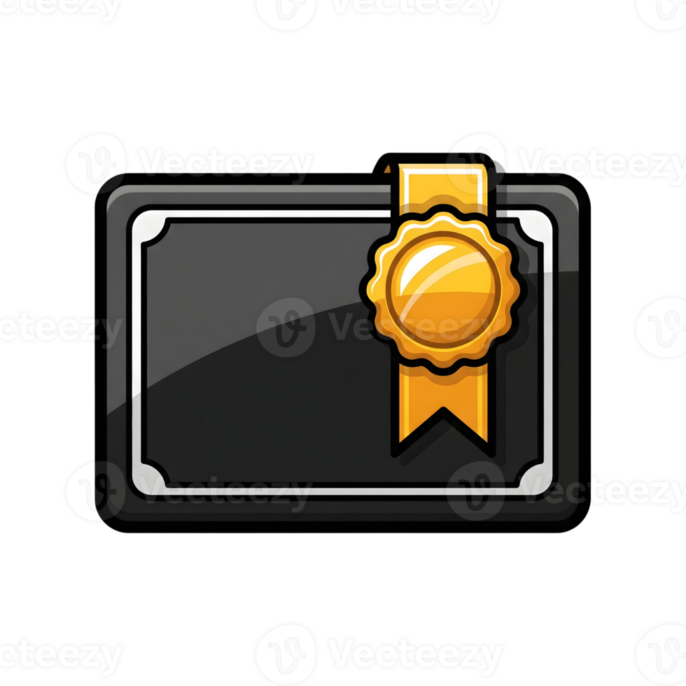 Black Certificate Template Gold Seal Award Icon isolated on a transparent background png