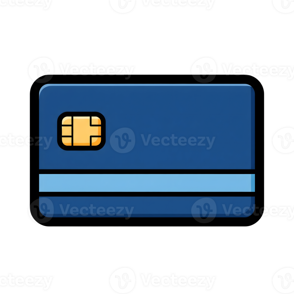Blue Debit Card Icon with Chip and Light Blue Stripe isolated on a transparent background png