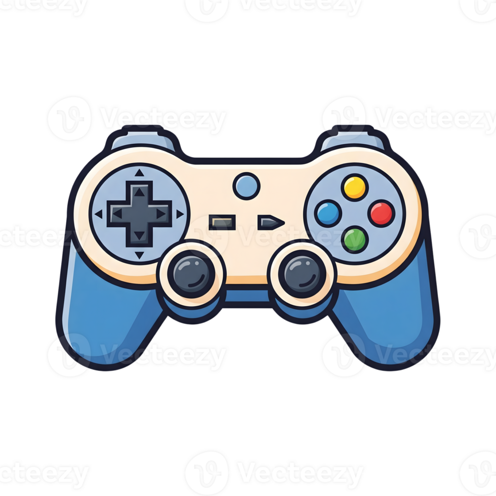 Blue and Beige Game Controller Icon Cartoon Style isolated on a transparent background png