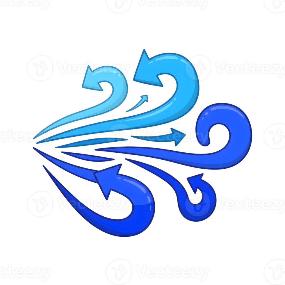 Blue Swirling Arrows Abstract Icon Design isolated on a transparent background image png