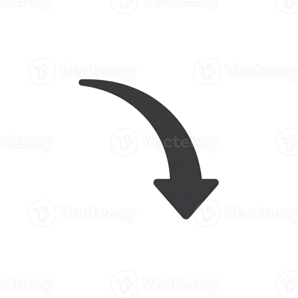 Dark Gray Curved Down Arrow Icon Silhouette isolated on a transparent background png