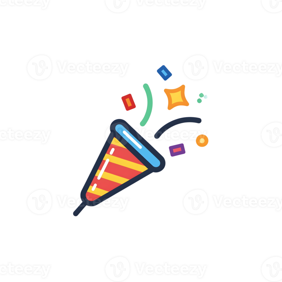 Colorful Party Popper Icon Red Yellow Stripes Confetti Celebration isolated on a transparent background png