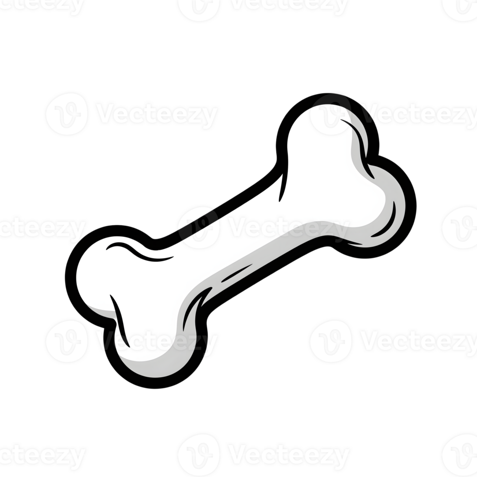 Cartoon Dog Bone Icon Gray White Black Outline isolated on a transparent background png