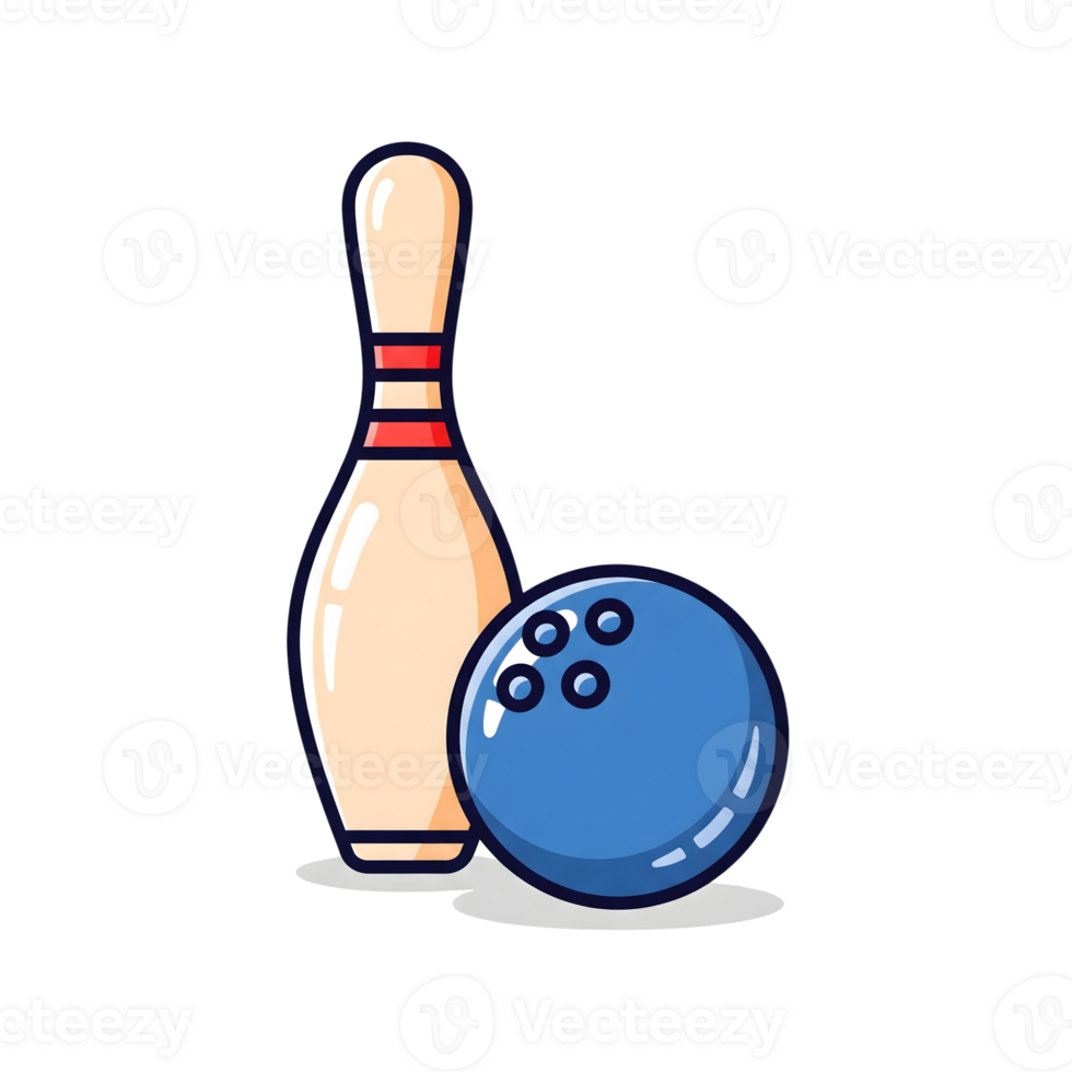 Cartoon Bowling Pin and Blue Bowling Ball icon isolated on a transparent background png