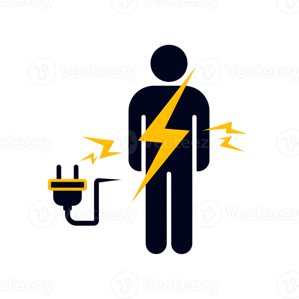 Electric Shock Hazard Icon Dark Blue Figure Yellow Lightning Bolt isolated on a transparent background png