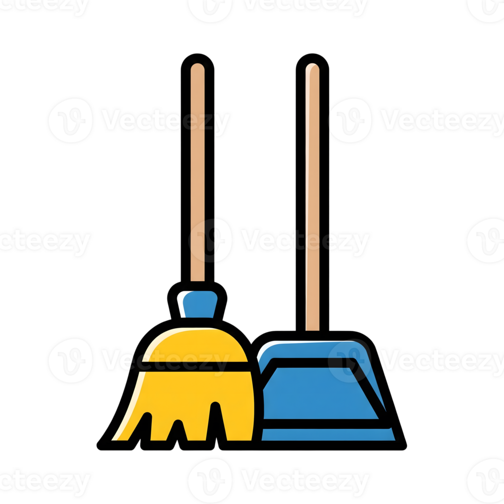 Broom and Dustpan Cleaning Icon Set Yellow Blue isolated on a transparent background png