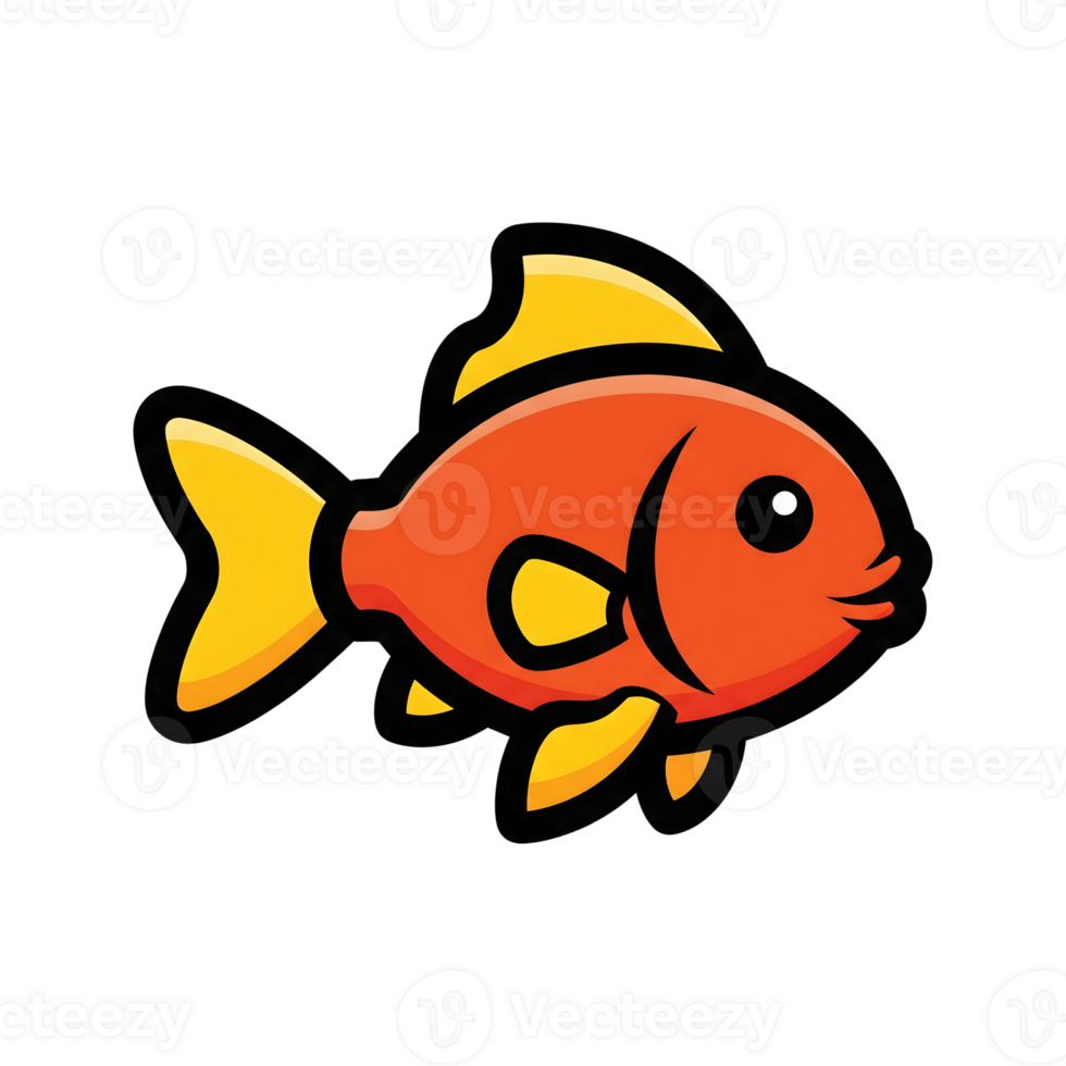 Cartoon Orange Fish Yellow Fins Icon isolated on a transparent background image png