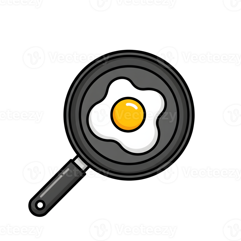 Fried Egg in Black Frying Pan Icon Graphic isolated on a transparent background yolk png