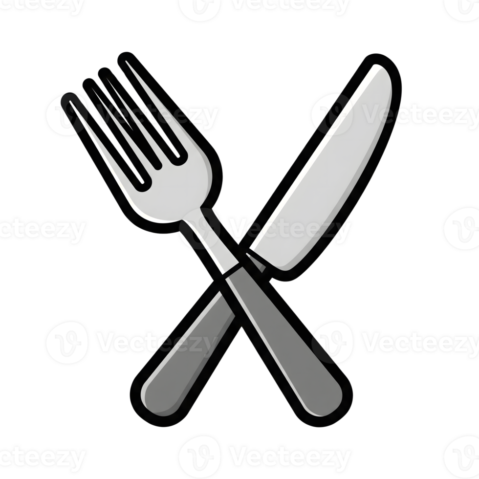 Crossed Silver Fork and Knife Icon Illustration isolated on a transparent background png