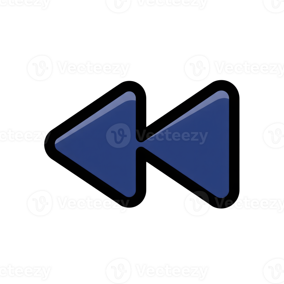 Dark Blue Rewind Icon Two Triangles Glossy Design isolated on a transparent background png