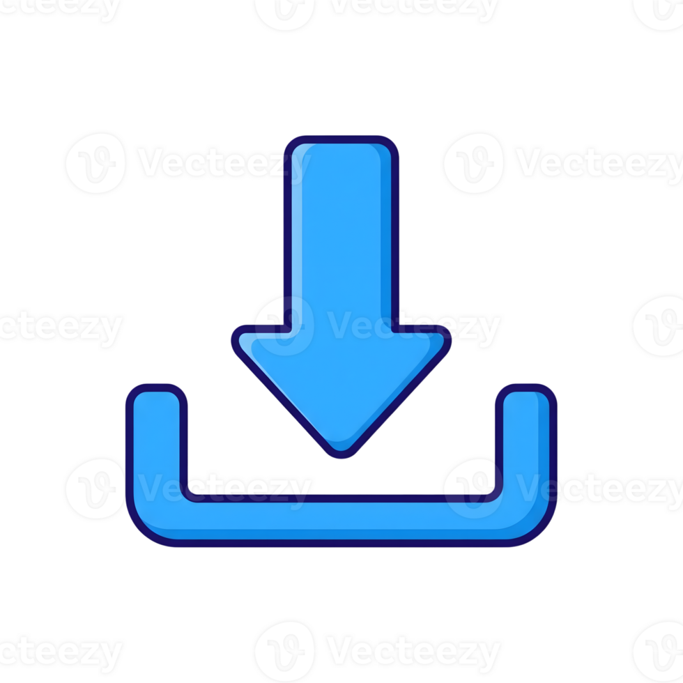 Cyan Blue Cartoon Download Arrow Icon isolated on a transparent background image png