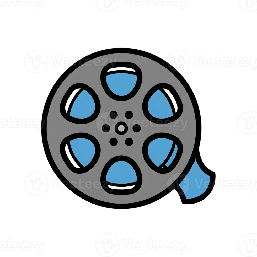 Gray and Blue Cartoon Film Reel Icon isolated on a transparent background movie reel png