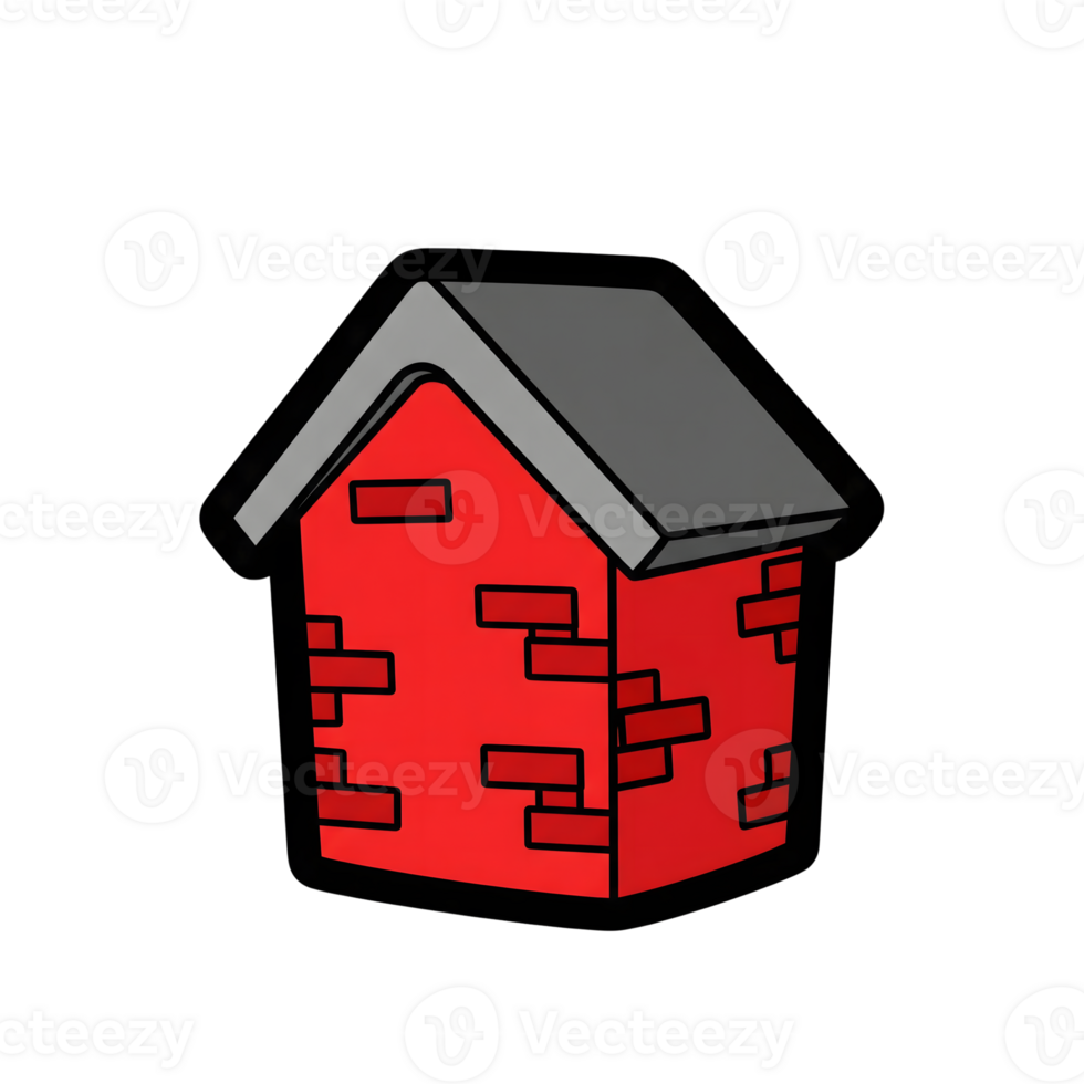 Cartoon Red Brick House Icon Gray Roof isolated on a transparent background image png