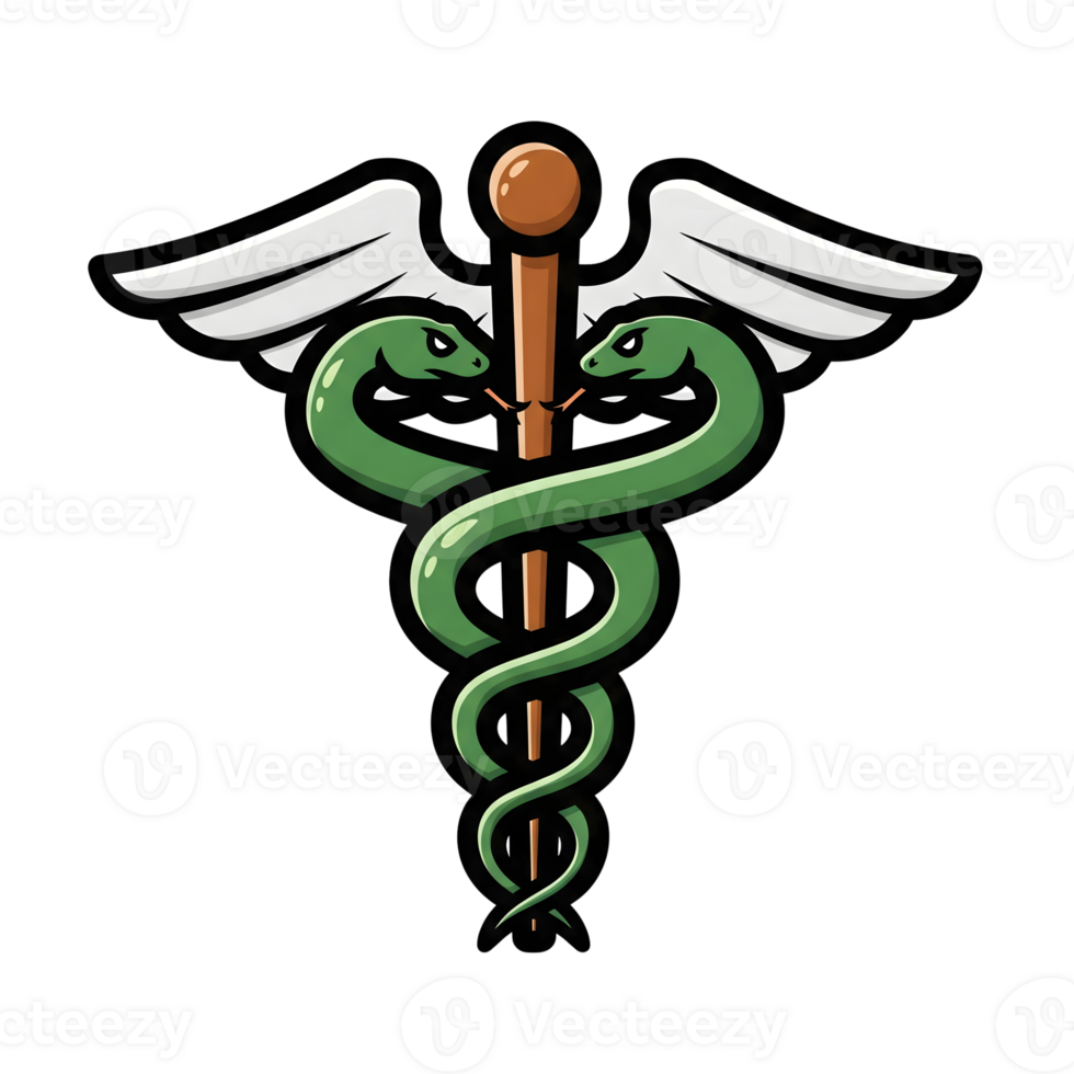 Caduceus Medical Symbol Green Snakes Wings Staff Icon isolated on a transparent background png