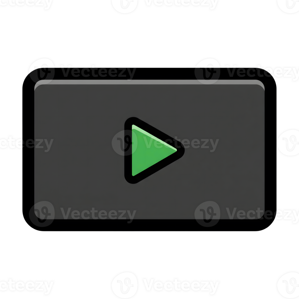 Dark Gray Rectangular Play Button Green Triangle Icon isolated on a transparent background png