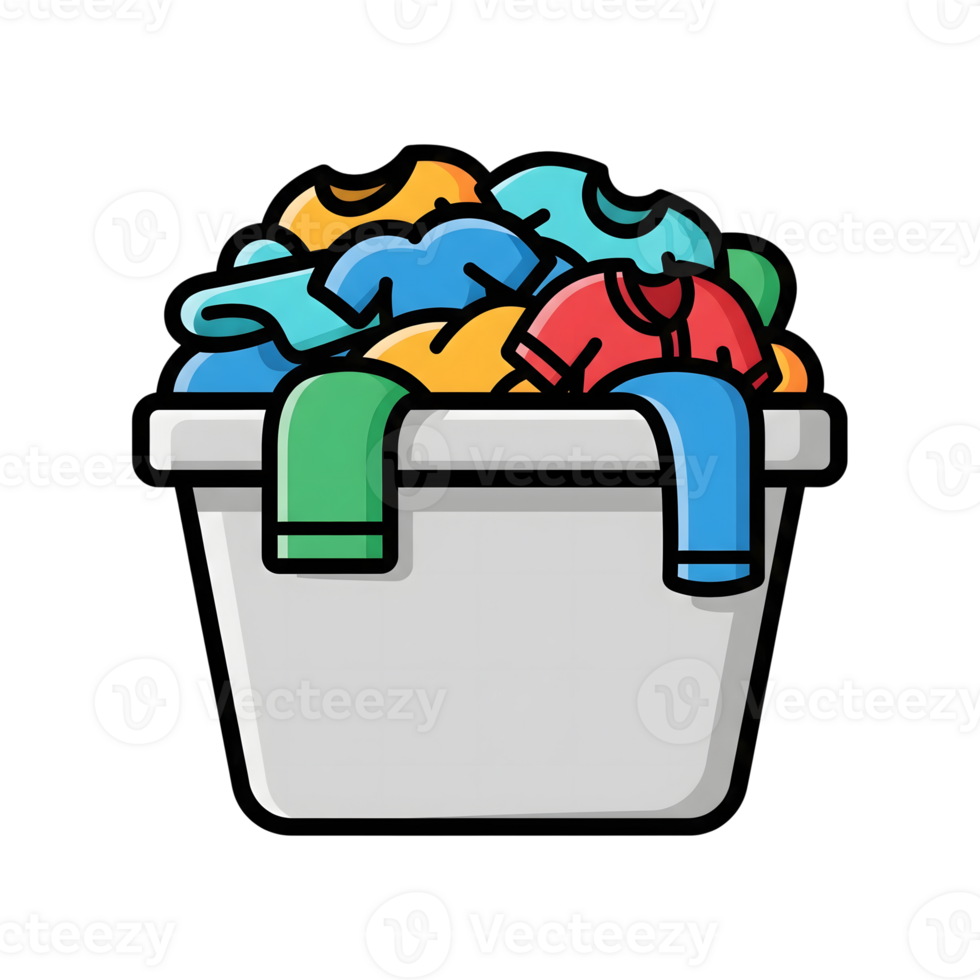 Colorful Clothes in a White Laundry Basket icon isolated on a transparent background png