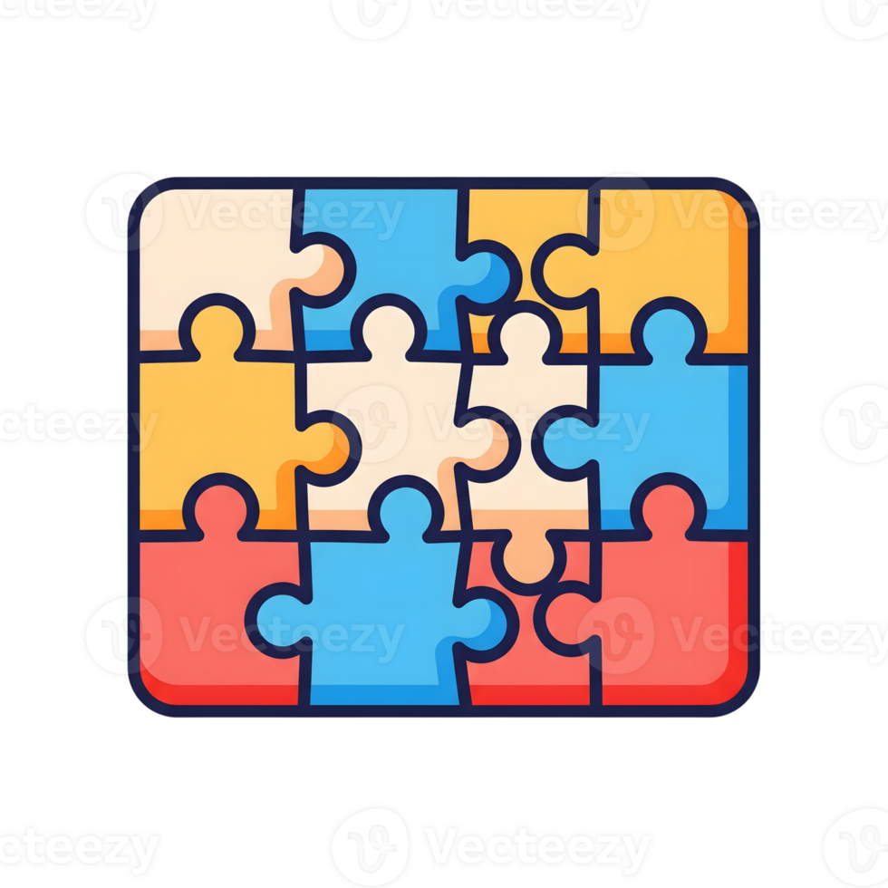 Colorful Jigsaw Puzzle Pieces Interlocking Icon isolated on a transparent background png