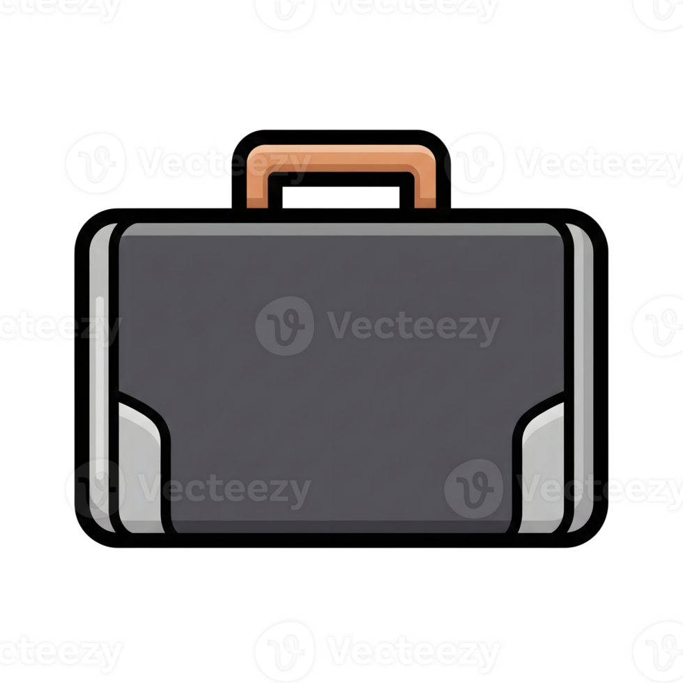 Gray Briefcase Icon with Orange Handle Silver Accents isolated on a transparent background png