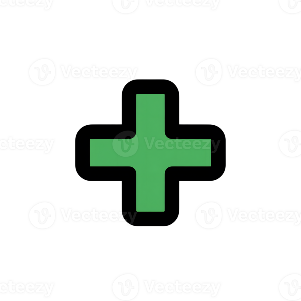 Green Plus Sign Icon Thick Outline Medical Cross isolated on a transparent background png
