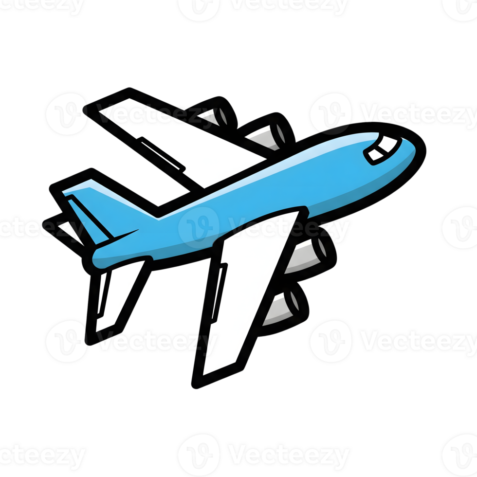 Light Blue Airplane Icon Cartoon Style Flight Travel isolated on a transparent background png