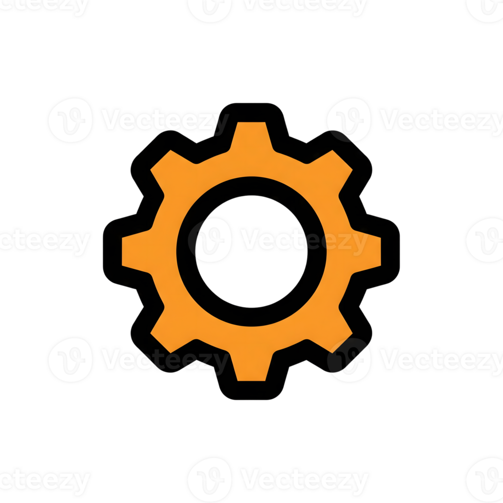Orange Gear Icon Black Background Settings Cogwheel isolated on a transparent background png