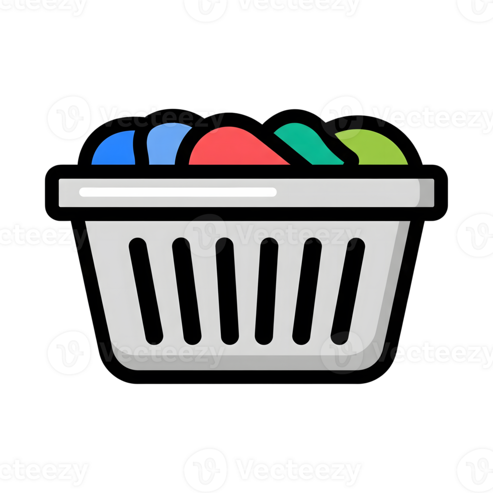 Gray Laundry Basket with Colorful Clothes icon isolated on a transparent background png