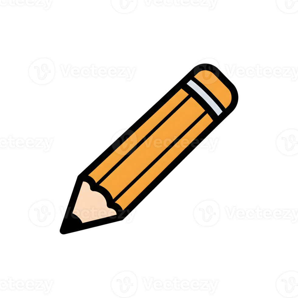 Orange Pencil Icon Cartoon Style Drawing Tool isolated on a transparent background png