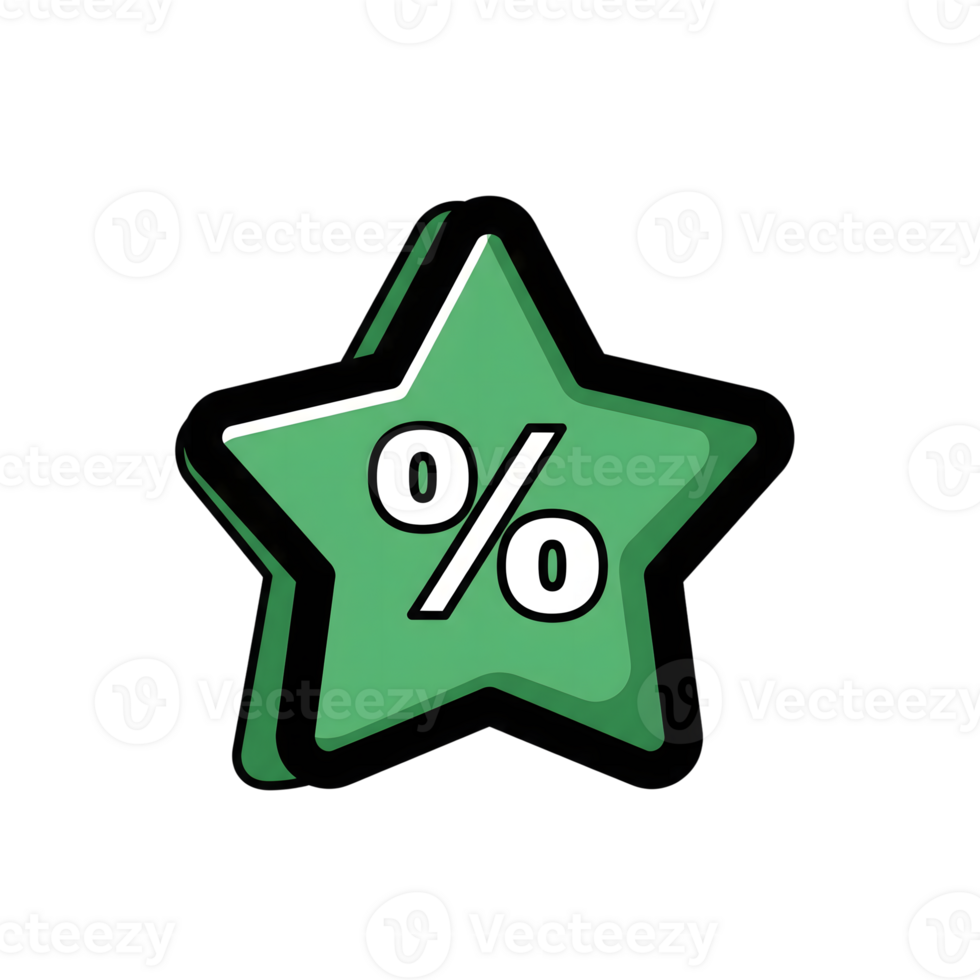 Green Star Shaped Percentage Icon Discount Sale Offer isolated on a transparent background png