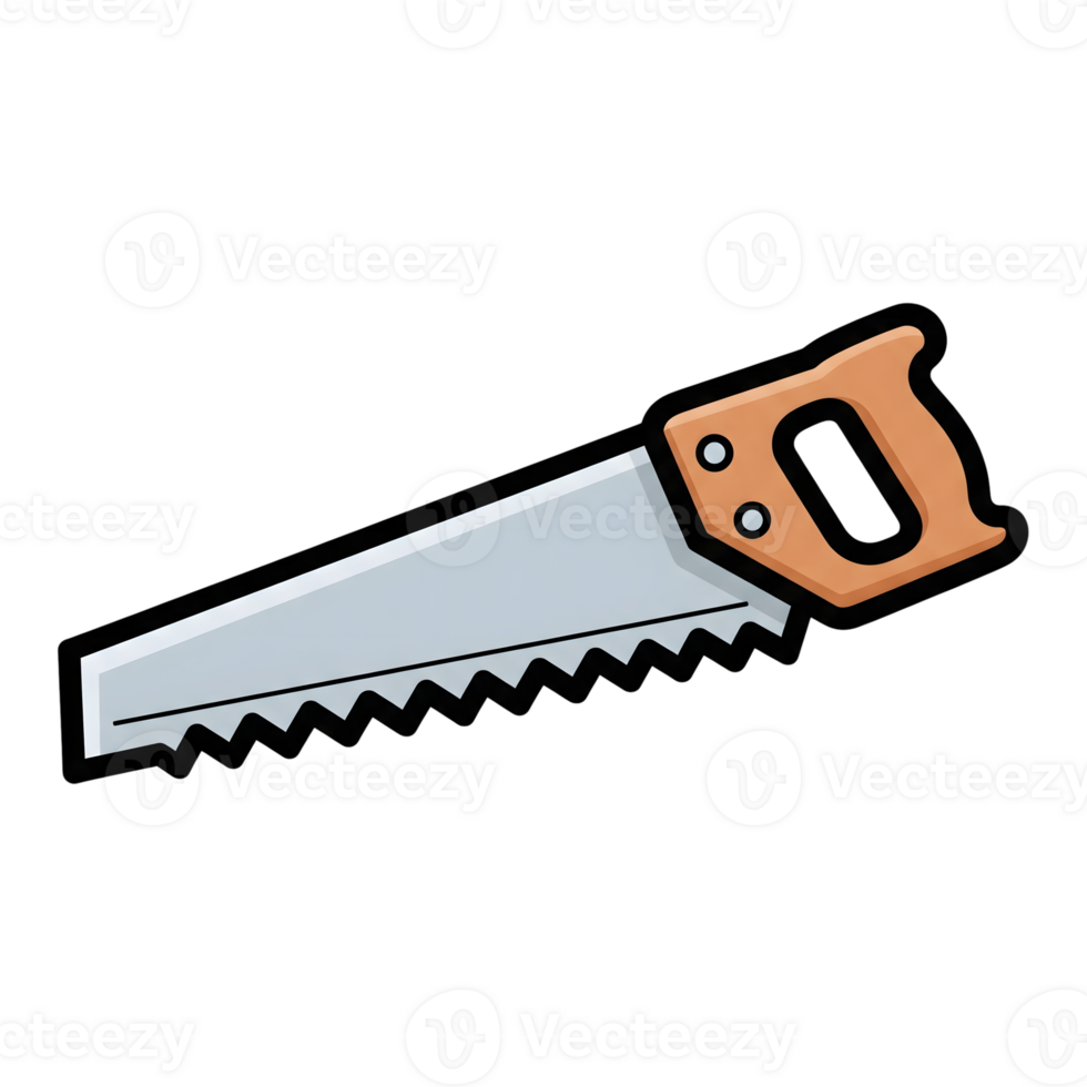 Hand Saw Icon Light Grey Metal Orange Wooden Handle isolated on a transparent background png