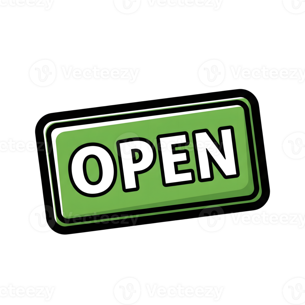 Green Open Sign Rectangular Icon White Letters isolated on a transparent background png