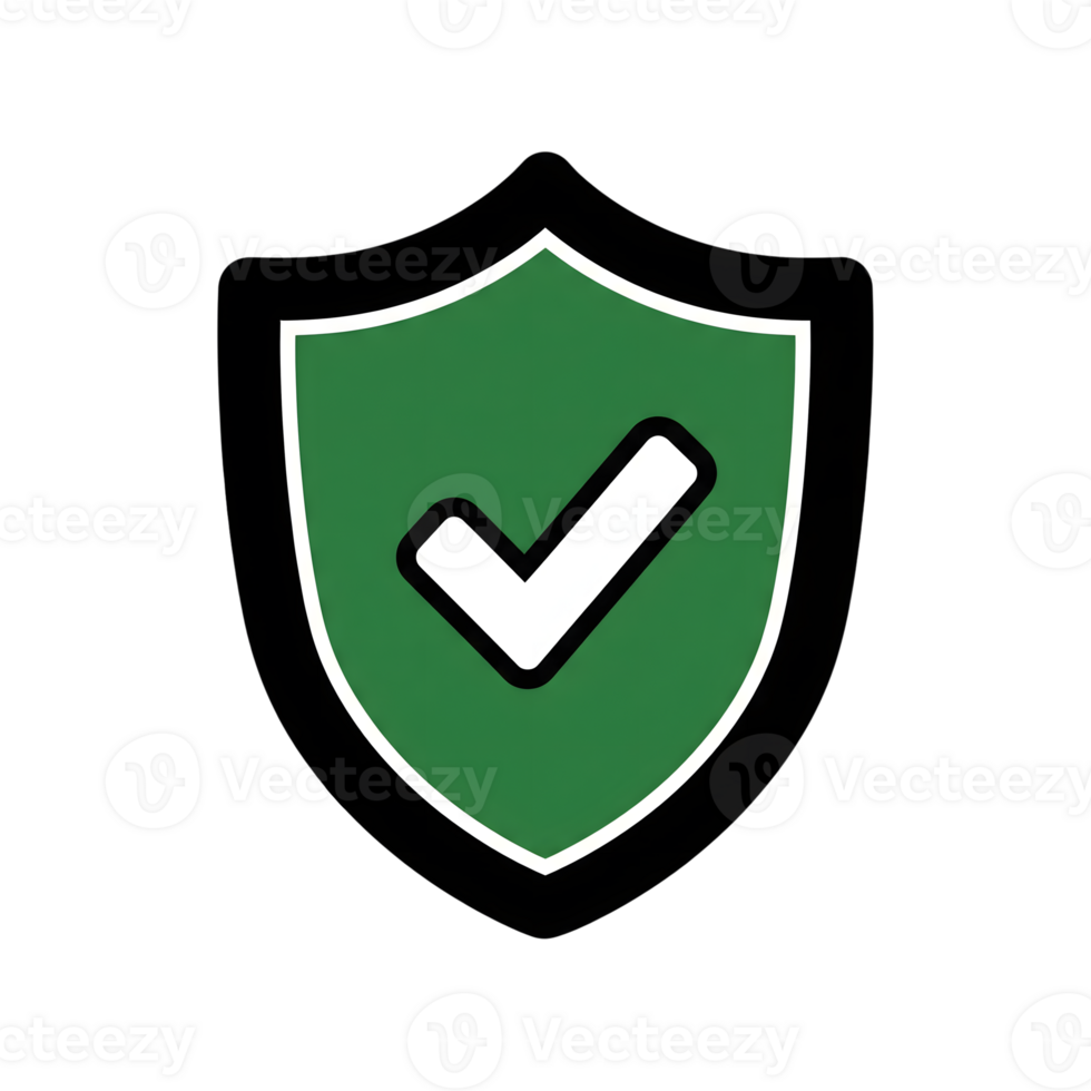 Green Shield Icon with White Check Mark isolated on a transparent background image png