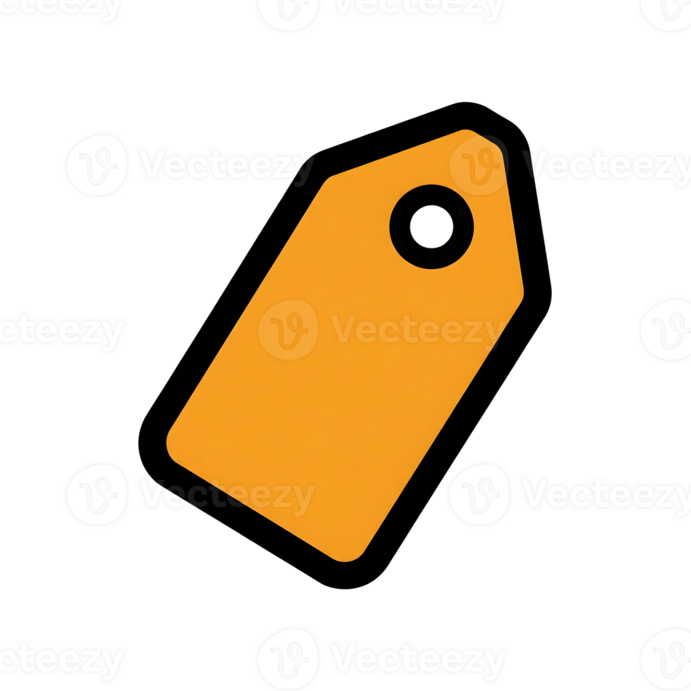 Orange Price Tag Label Icon with Black Outline isolated on a transparent background png