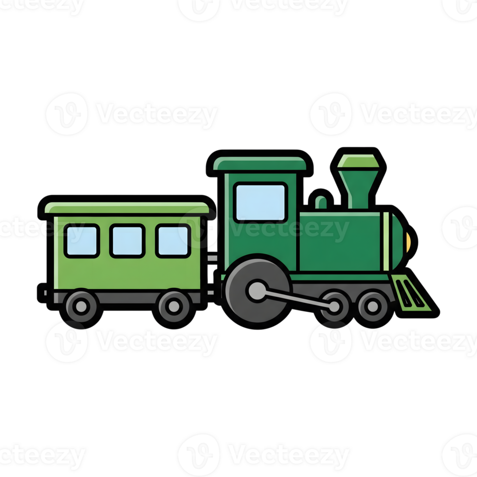 Green Toy Train Locomotive and Passenger Car Icon isolated on a transparent background png