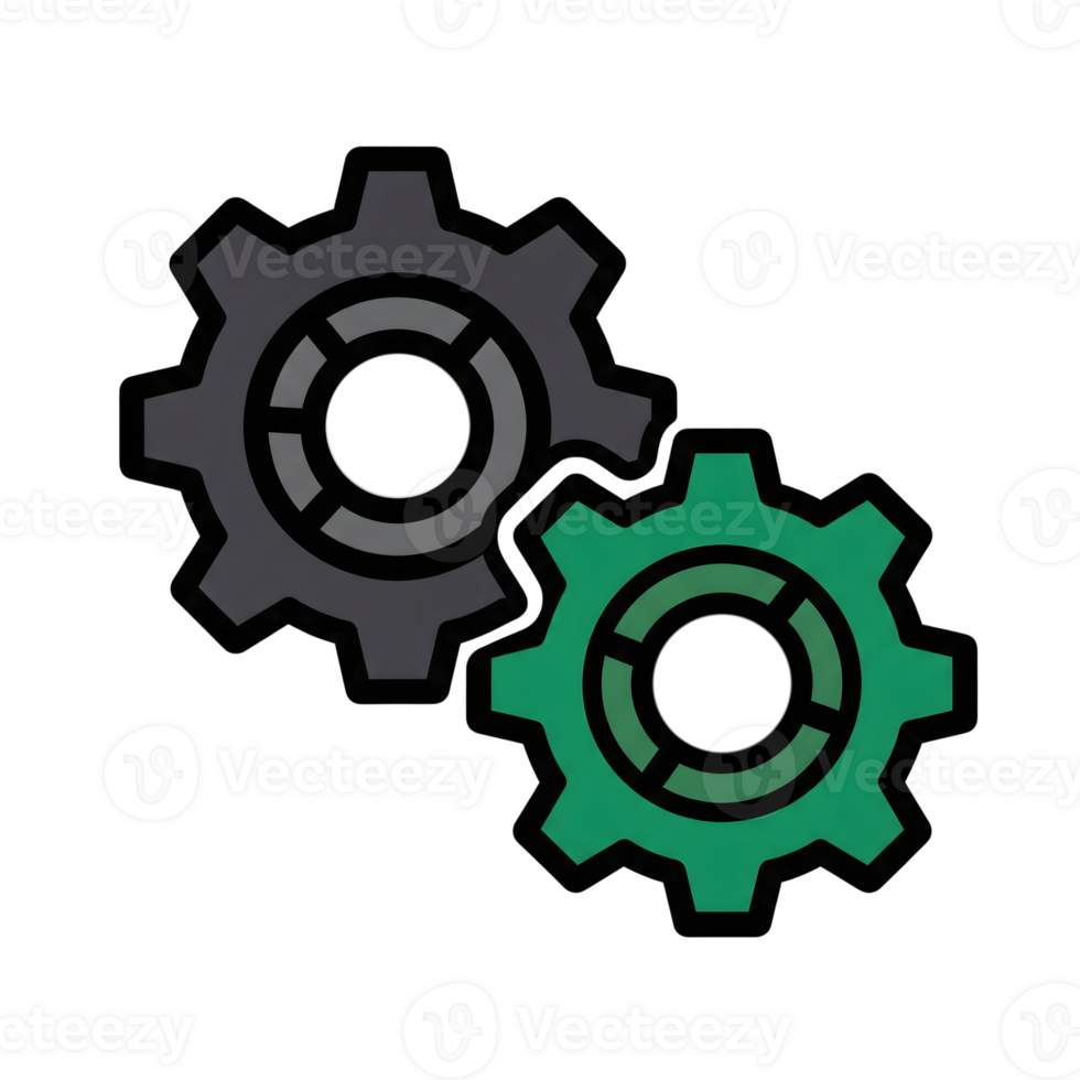 Interlocking Gray and Green Gear Cogs Icon isolated on a transparent background cogwheel png