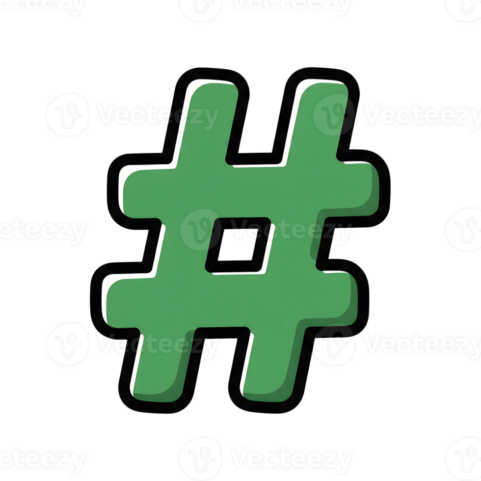 Green Hashtag Icon Cartoon Style Social Media Symbol isolated on a transparent background png