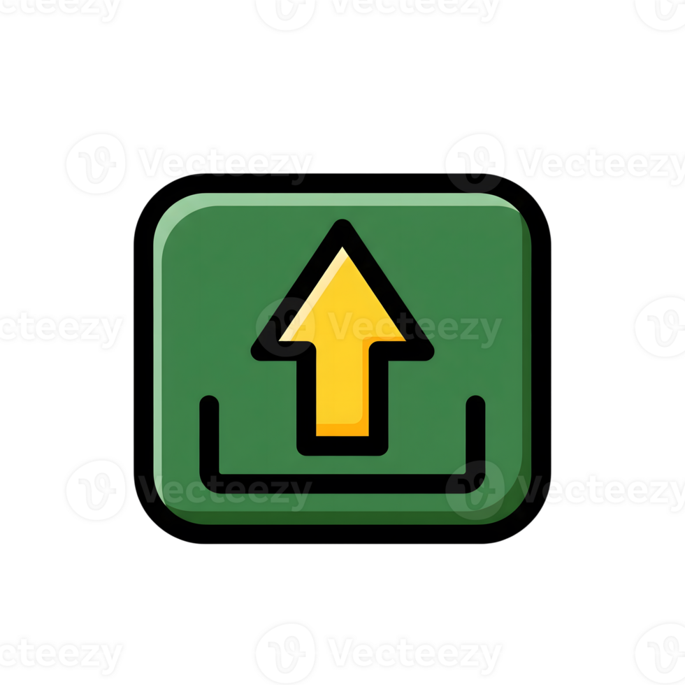 Green Square Upload Icon Yellow Arrow Button isolated on a transparent background png