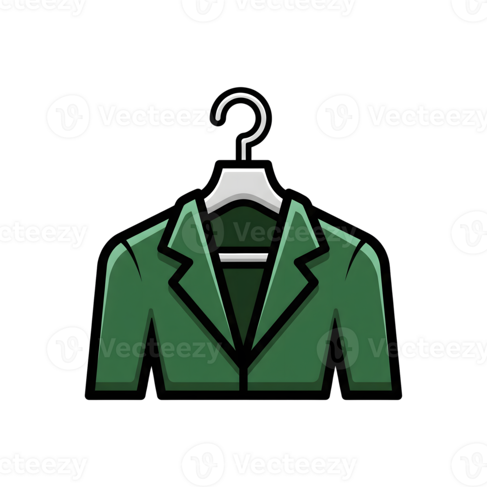 Green Blazer Jacket Hanging on White Hanger Icon isolated on a transparent background png