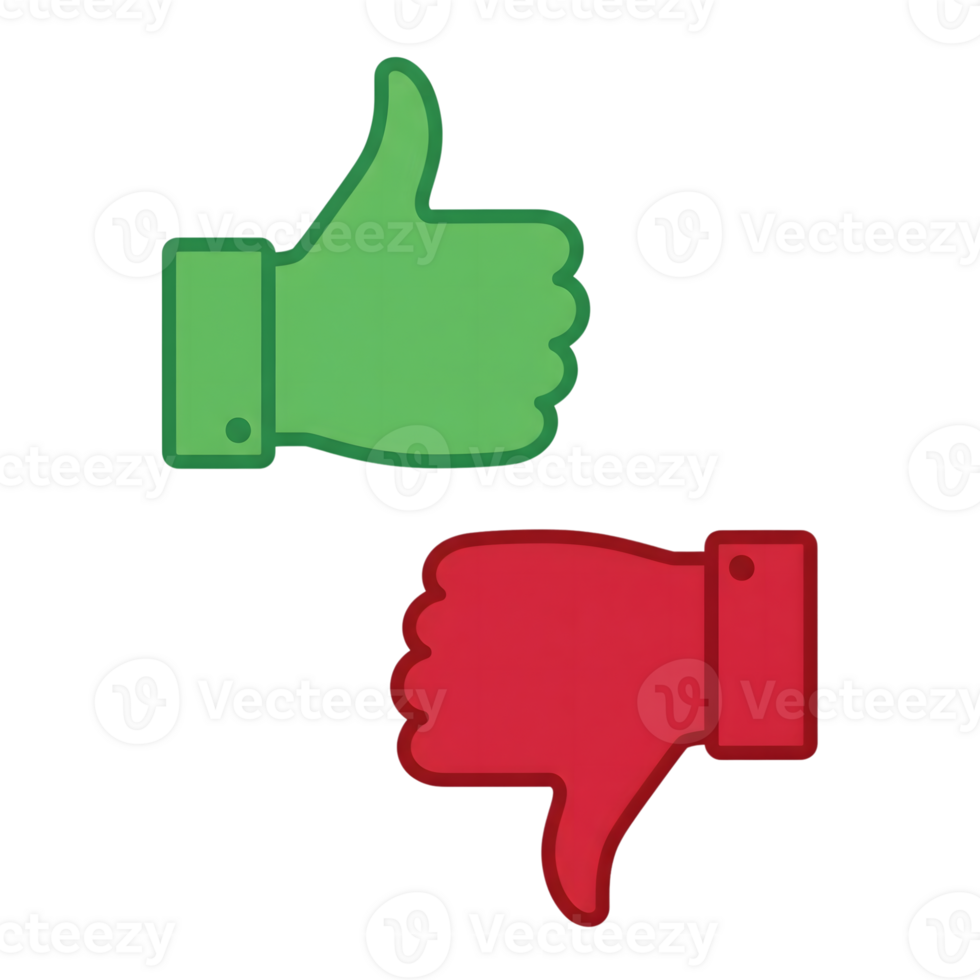 Green Thumbs Up and Red Thumbs Down Icons isolated on a transparent background like png