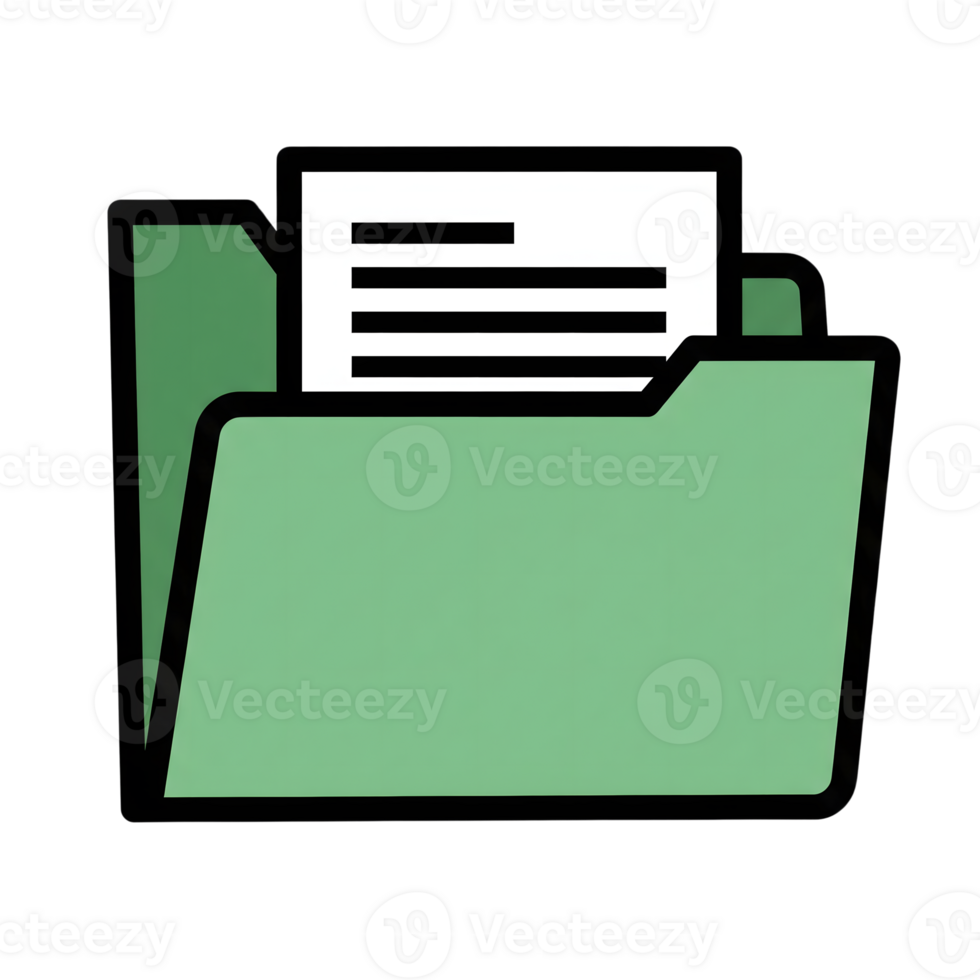 Green File Folder Icon with Document Pages isolated on a transparent background image png