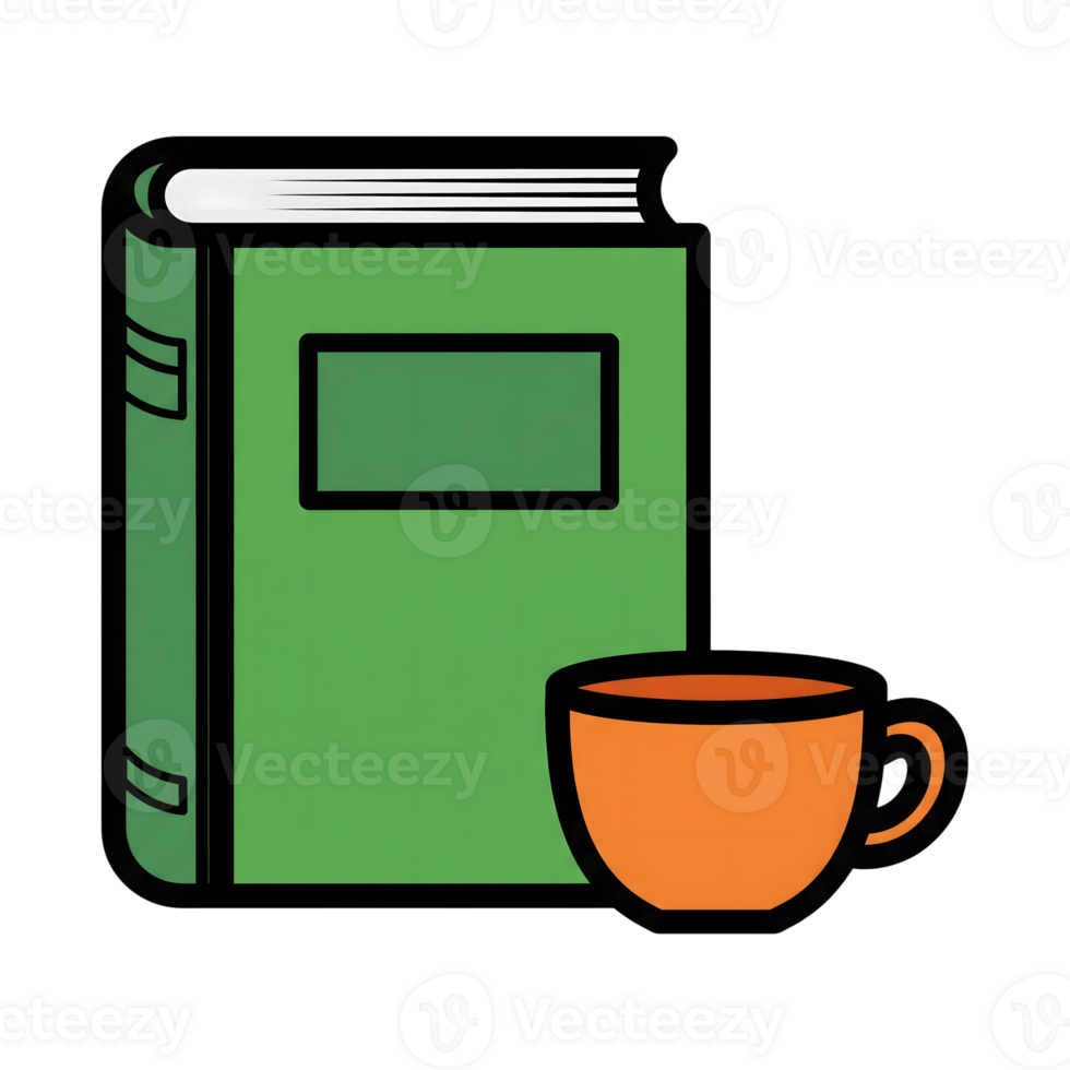 Green Book and Orange Coffee Cup Icon isolated on a transparent background book icon png