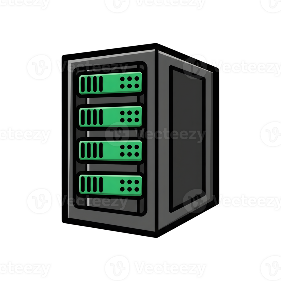Gray Server Rack with Green Data Modules icon isolated on a transparent background png