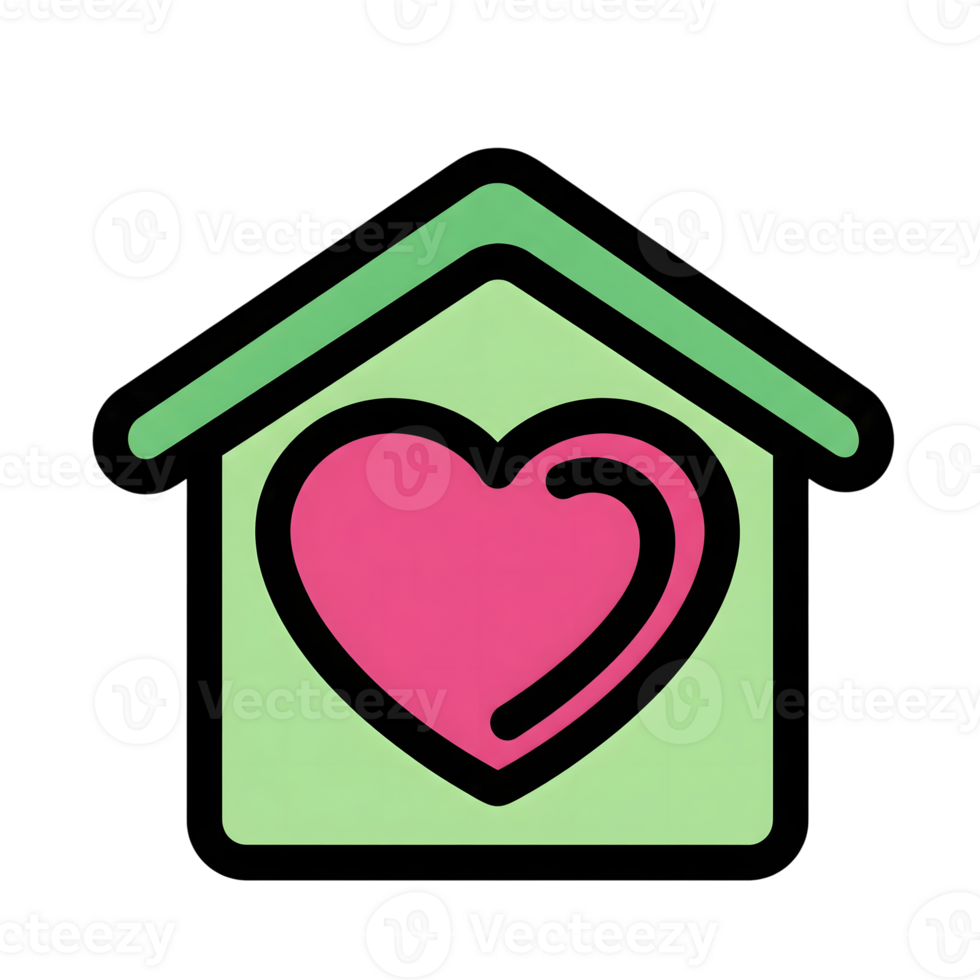 Green House Icon with Pink Heart Inside isolated on a transparent background home png