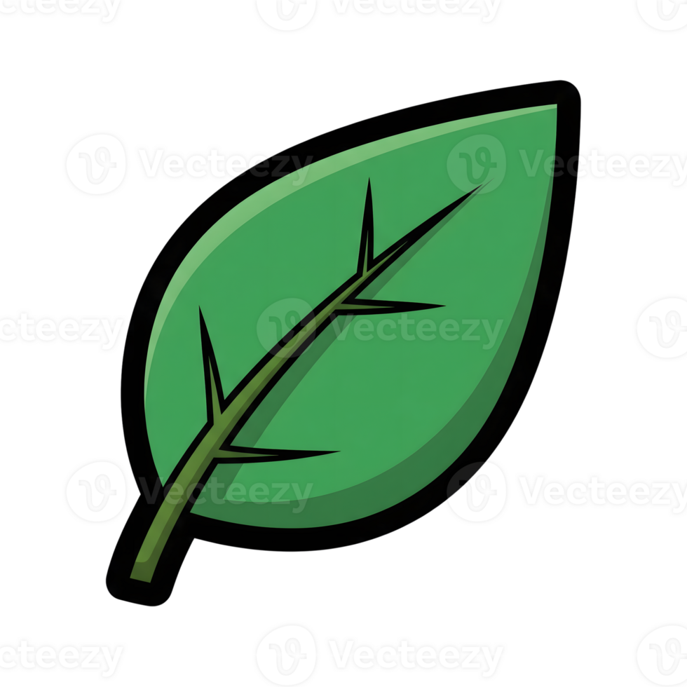 Green Leaf Icon with Spiky Stem Isolated on a transparent background image png