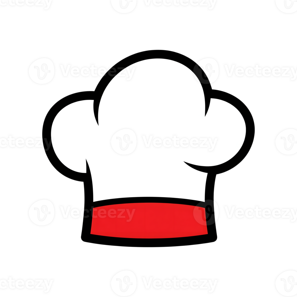 Red and White Chef Hat Icon Cartoon Style isolated on a transparent background cook hat png