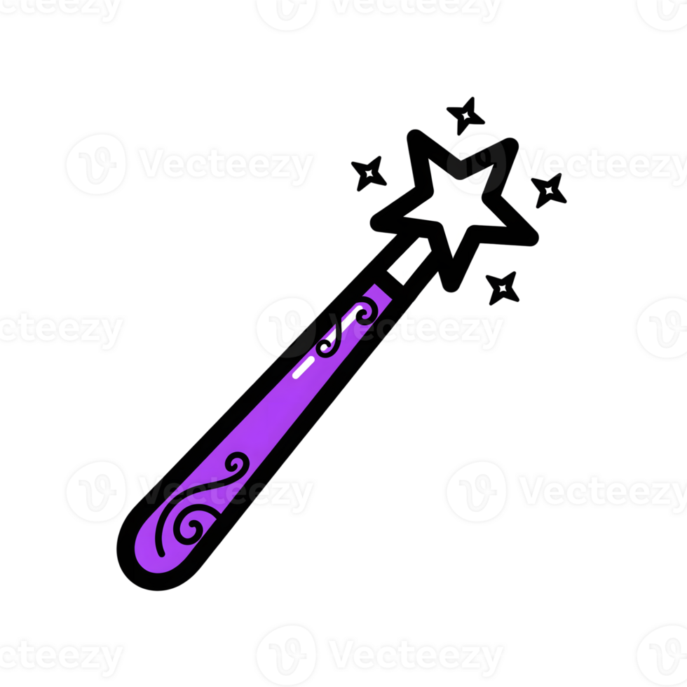 Purple Magic Wand with Star and Swirls icon isolated on a transparent background png
