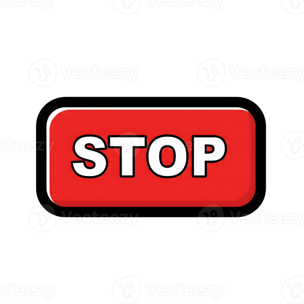 Red Stop Button Icon White Text Bold Outline isolated on a transparent background png