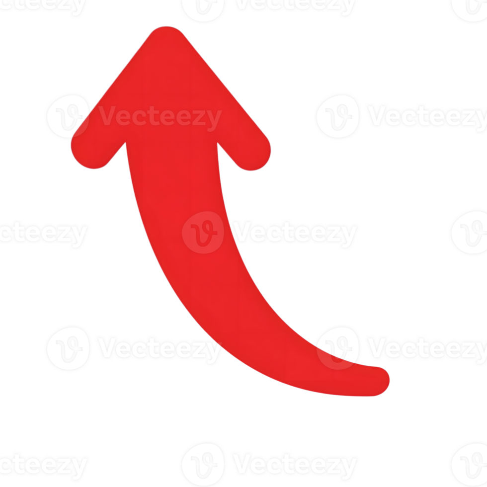 Red Curved Upward Arrow Icon Graphic isolated on a transparent background image png